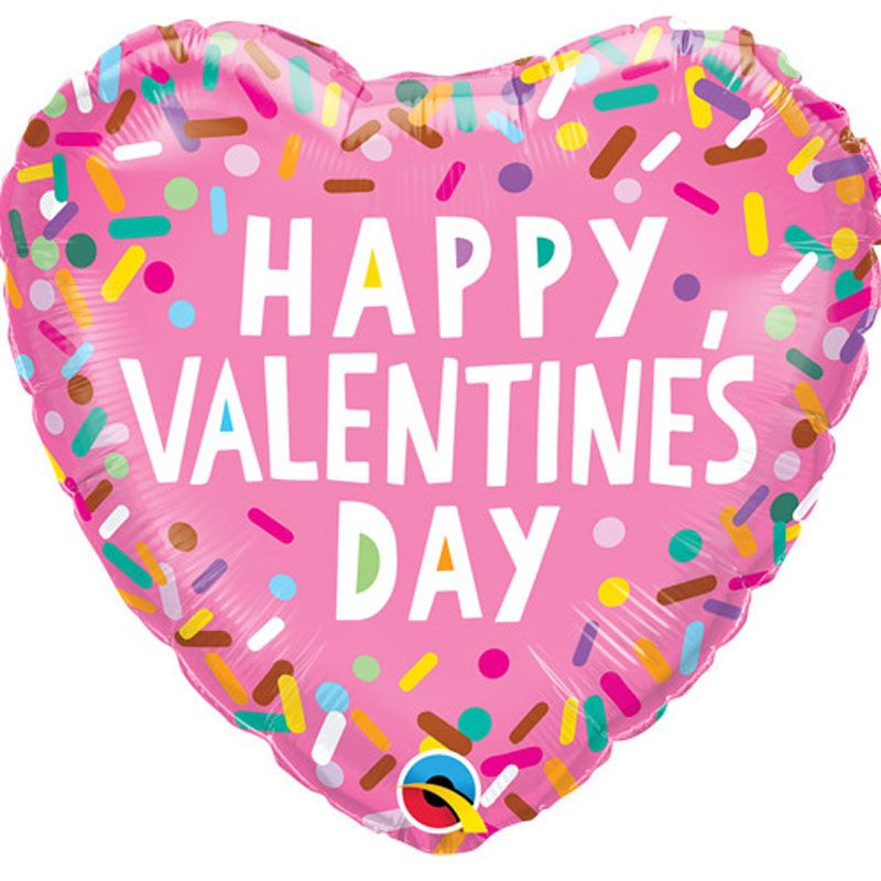 Valentine's Sprinkles - 18" Helium Filled Foil Balloon, Ribbon