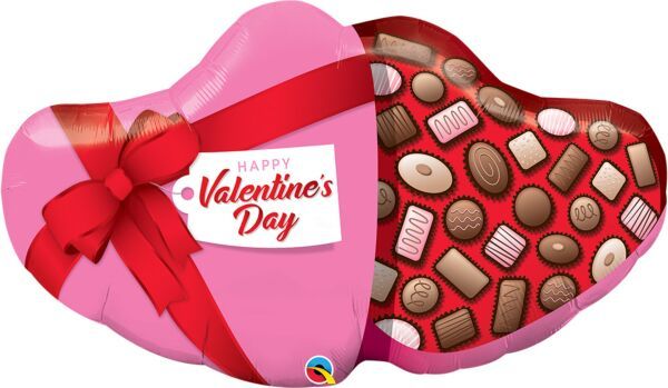 Valentine Candy Box - 39" Helium Filled Foil Balloon, Ribbon