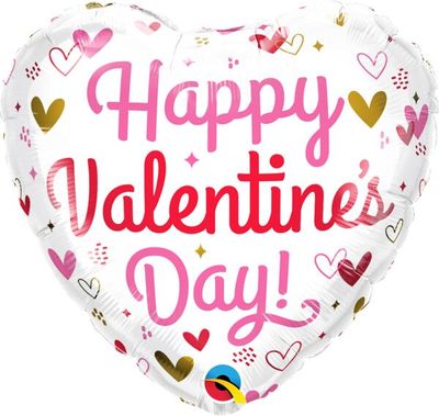 Valentine's Hearts and Speckles - 18" Helium Filled Foil Balloon, Ribbon