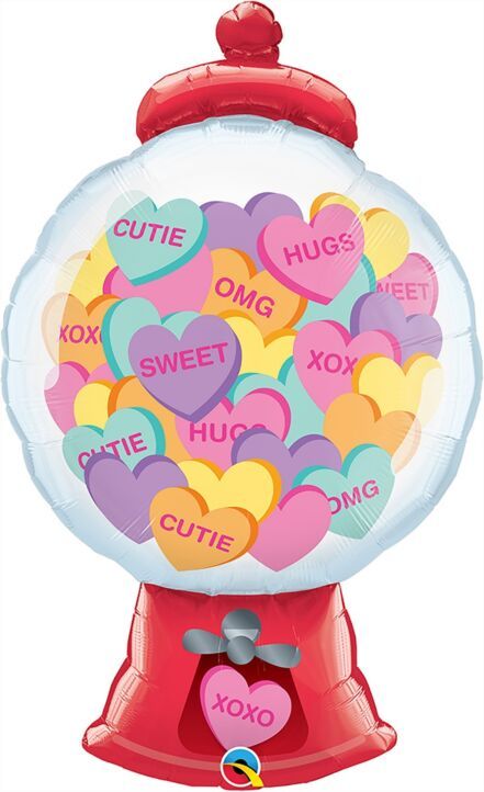 Candy Hearts Gumball Machine - 43" Helium Filled Foil Balloon, Ribbon