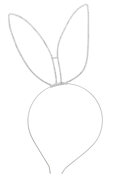 Rhinestone Bunny Ear Headband - Silver