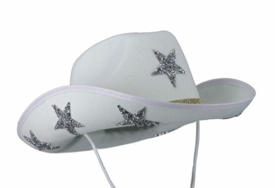 Cowboy Hat with Stars - White