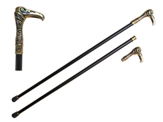 Deluxe Walking Cane - Green Eye Vulture Skull