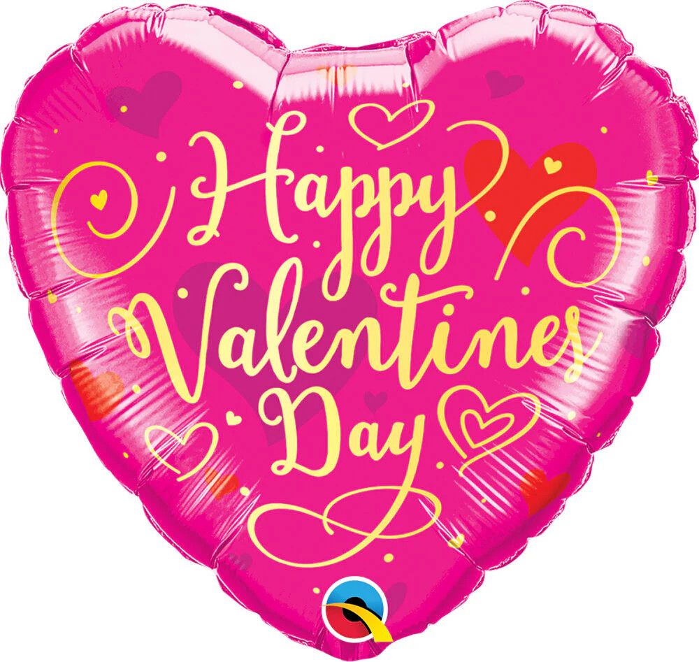 Valentine's Day Gold Script - 18" Helium Filled Foil Balloon, Ribbon