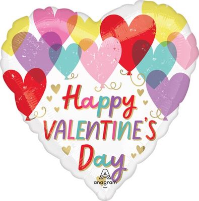 Hearts on Hearts Valentine  - 17" Helium Filled Foil Balloon, Ribbon