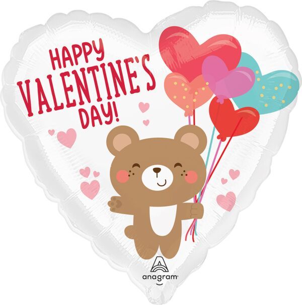 Valentine Bear Hug - 17" Helium Filled Foil Balloon, Ribbon