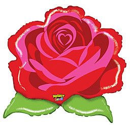 Mighty Rose - 29&quot; Helium Filled Foil Balloon, Ribbon