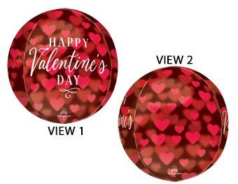 Romantic Glow Hearts Orbz - 15" Helium Filled Foil Balloon, Ribbon