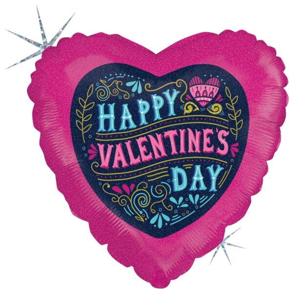 Vintage Valentine - 18" Helium Filled Foil Balloon, Ribbon
