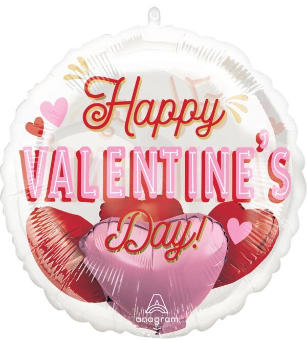 Retro Valentine's Day Hearts - 20" Helium Filled Foil Balloon, Ribbon