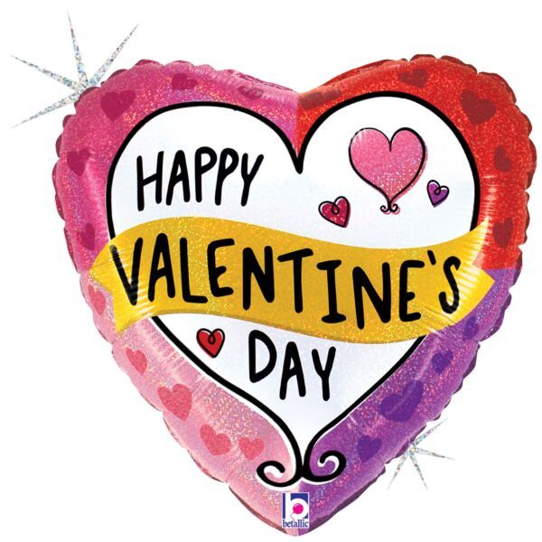 Valentine Color Block  - 18" Helium Filled Foil Balloon, Ribbon
