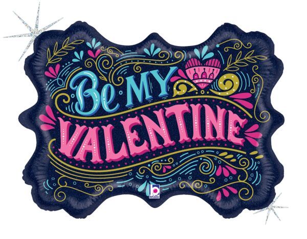 Vintage Be My Valentine - 29" Helium Filled Foil Balloon, Ribbon