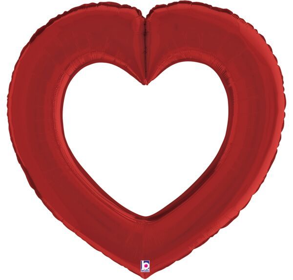 Linking Heart Satin Red  - 32&quot; Helium Filled Foil Balloon, Ribbon