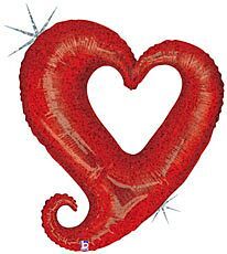 Chain of Hearts Red Holographic - 37&quot; Helium Filled Foil Balloon, Ribbon