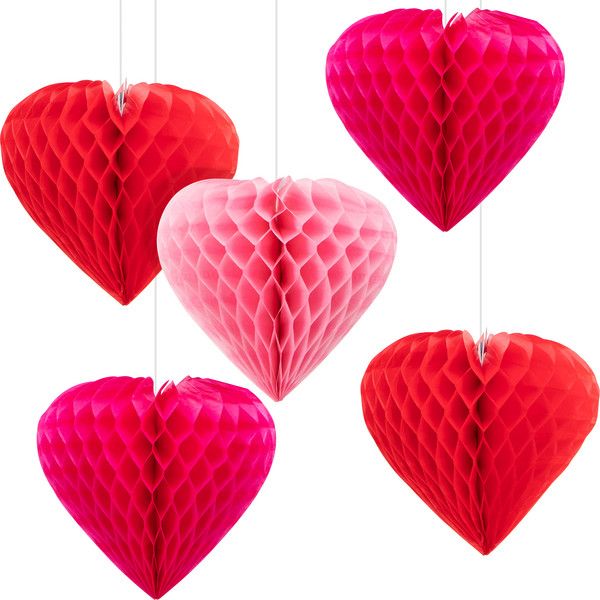Hanging Heart Cutouts w/Honeycomb 5 Ct