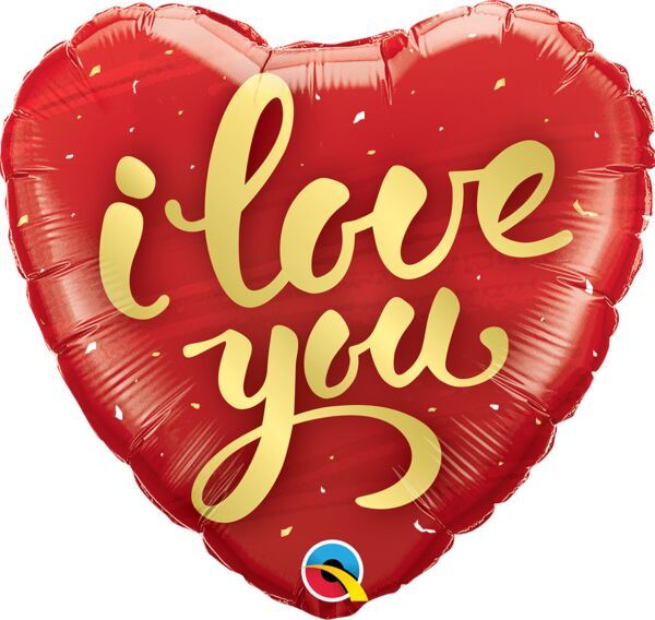 I Love You Gold Script -18&quot; Helium Filled Foil Balloon, Ribbon