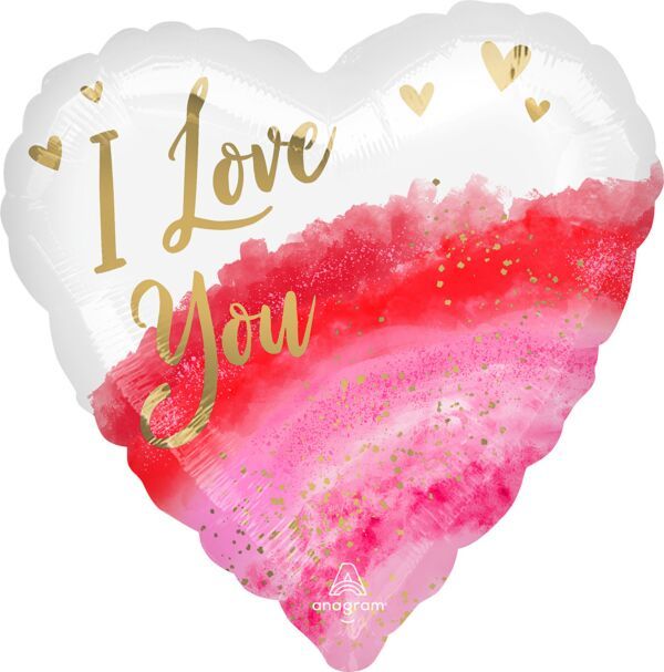 Geode Watercolor Love - 17&quot; Helium Filled Foil Balloon, Ribbon