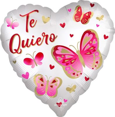 Te Quiero Satin Butterflies - 18&quot; Helium Filled Foil Balloon, Ribbon