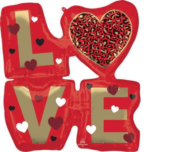 Love Animal Print - 27&quot; Helium Filled Foil Balloon, Ribbon
