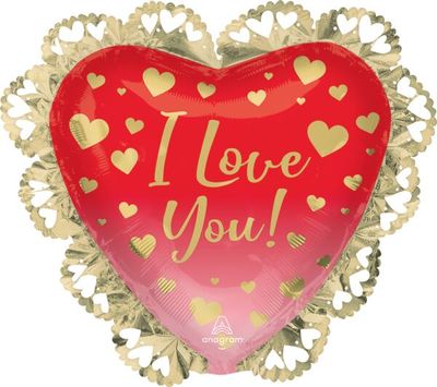 I Love You Ombré And Gold Hearts - 23&quot; Helium Filled Foil Balloon, Ribbon