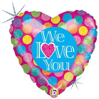 We Love You Holographic - 18&quot; Helium Filled Foil Balloon, Ribbon