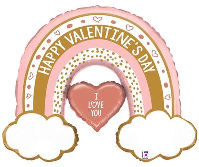 Rose Gold Valentine Rainbow - 40&quot; Helium Filled Foil Balloon, Ribbon