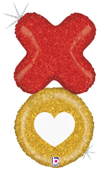 Glittering XO Holographic - 36&quot; Helium Filled Foil Balloon, Ribbon