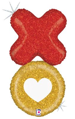 Glittering XO Holographic - 36&quot; Helium Filled Foil Balloon, Ribbon