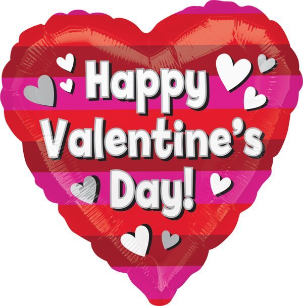 Striped Valentine's Day - 18" Helium Filled Foil Balloon, Ribbon