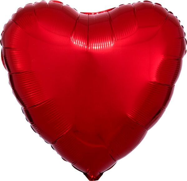 Metallic Red Heart - 17&quot; Helium Filled Foil Balloon, Ribbon