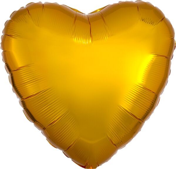 Metallic Gold Heart- 17&quot; Helium Filled Foil Balloon, Ribbon