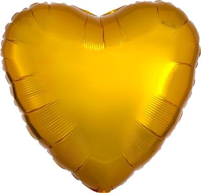 Metallic Gold Heart- 17&quot; Helium Filled Foil Balloon, Ribbon