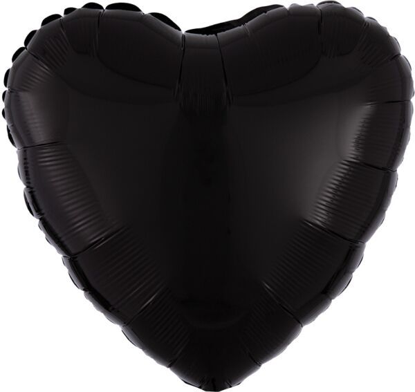 Black Heart - 17&quot; Helium Filled Foil Balloon, Ribbon