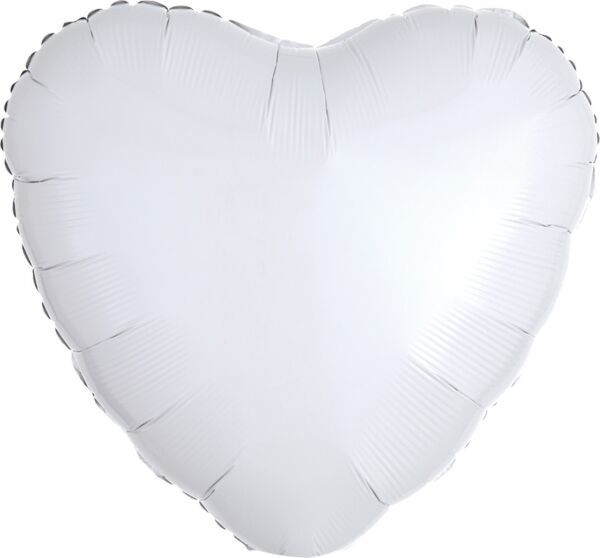Metallic White Heart  - 17&quot; Helium Filled Foil Balloon, Ribbon