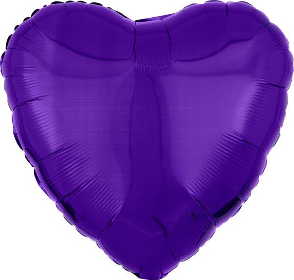 Metallic Purple Heart - 17&quot; Helium Filled Foil Balloon, Ribbon
