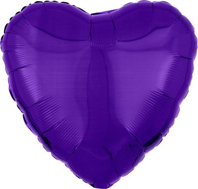 Metallic Purple Heart - 17&quot; Helium Filled Foil Balloon, Ribbon