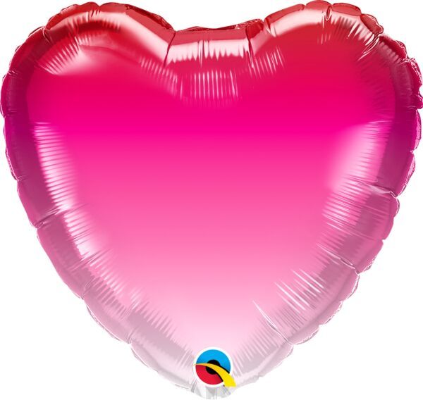 Pink Ombre Heart - 18&quot; Helium Filled Foil Balloon, Ribbon