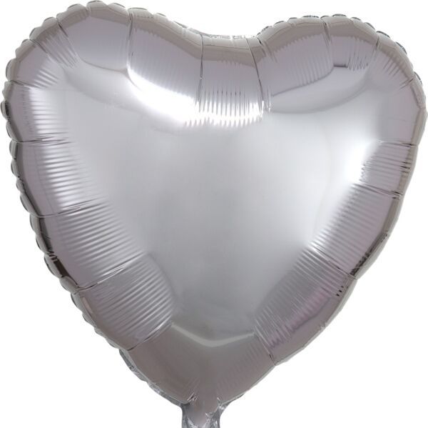 Metallic Silver Heart- 17&quot; Helium Filled Foil Balloon, Ribbon
