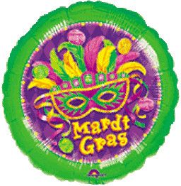 Mardi Gras  - 17&quot; Helium Filled Foil Balloon, Ribbon