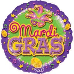 Mardi Gras  - 18" Helium Filled Foil Balloon, Ribbon