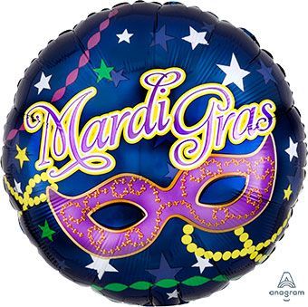 Mardi Gras Mask  - 18&quot; Helium Filled Foil Balloon, Ribbon