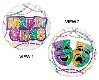 Mardi Gras Party - 17&quot; Helium Filled Foil Balloon, Ribbon