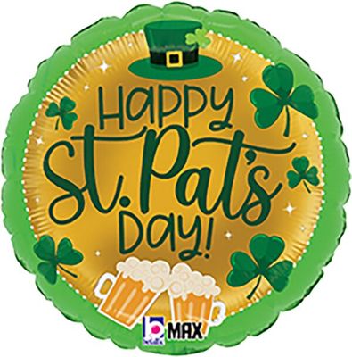 St. Pat&#39;s Beer and Shamrocks - 18&quot; Helium Filled Foil Balloon, Ribbon