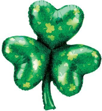 SHP Shamrock Holographic - 32&quot; Helium Filled Foil Balloon, Ribbon