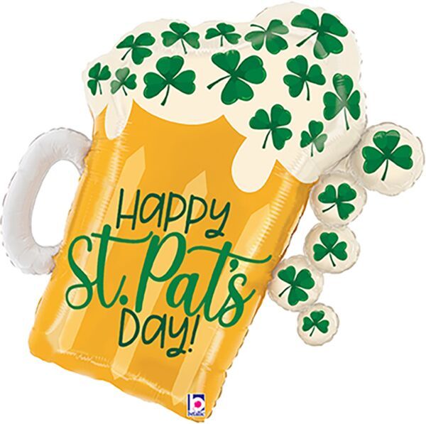 St. Pat&#39;s Beer - 27&quot; Helium Filled Foil Balloon, Ribbon