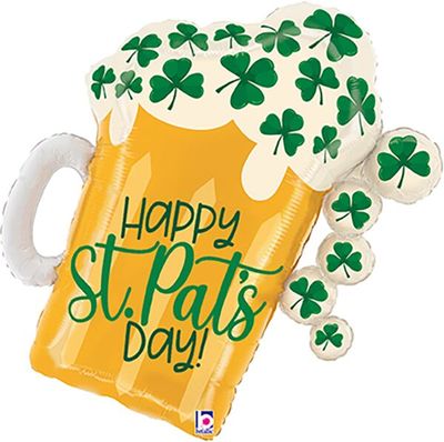 St. Pat&#39;s Beer - 27&quot; Helium Filled Foil Balloon, Ribbon