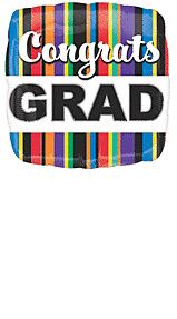 Congrats Grad Stripes 2 Sided - 18&quot; Helium Filled Foil Balloon, Ribbon