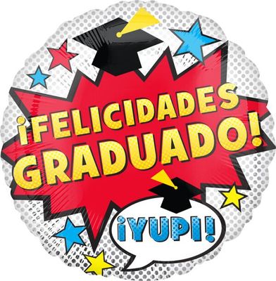 Felicidades Graduado Dots - 17&quot; Helium Filled Foil Balloon, Ribbon