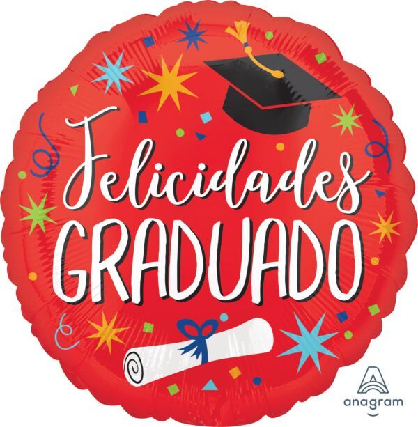 Felicidades Graduado - 17&quot; Helium Filled Foil Balloon, Ribbon