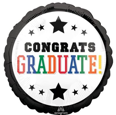 Graduation Brights Black Border - 17&quot; Helium Filled Foil Balloon, Ribbon